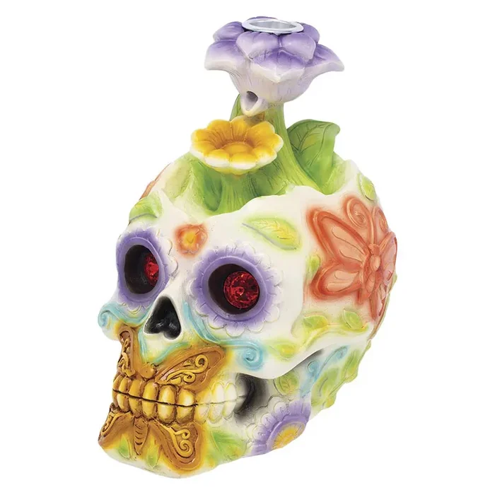 Fujima – Crystal-Eyed Floral Skull Backflow Cone Incense Burner 6”