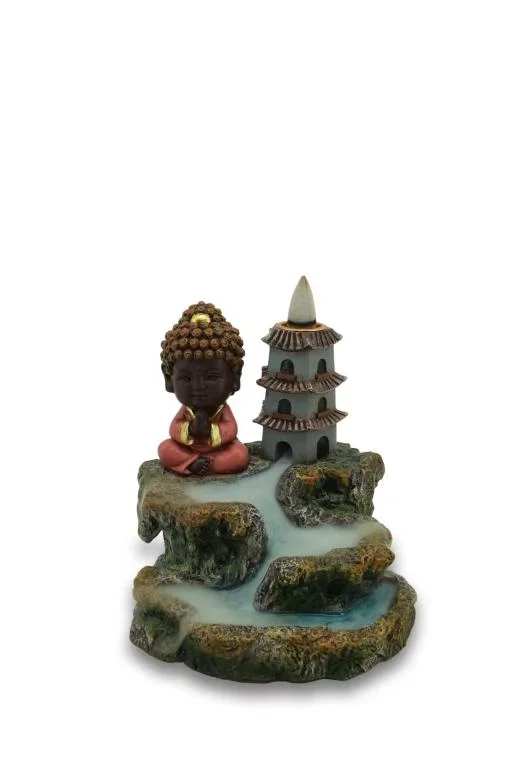 ZenN – Baby Buddha w/ Temple Backflow Incense Burner 4.7×4.7×5.1”