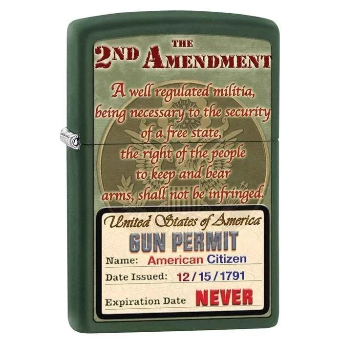 Zippo Lighter – 2nd Amendment Gun Permit Green Matte